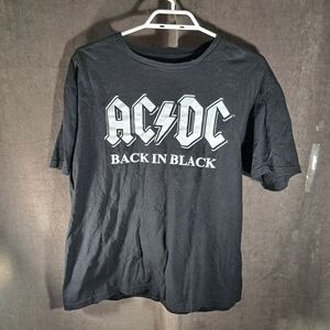 AC/DC Back In Black Band Logo Black White Grey Graphic Tee G XL